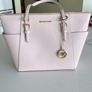 NWT Michael Kors Charlotte Large leather Top-Zip Tote Bag - Powder Blush